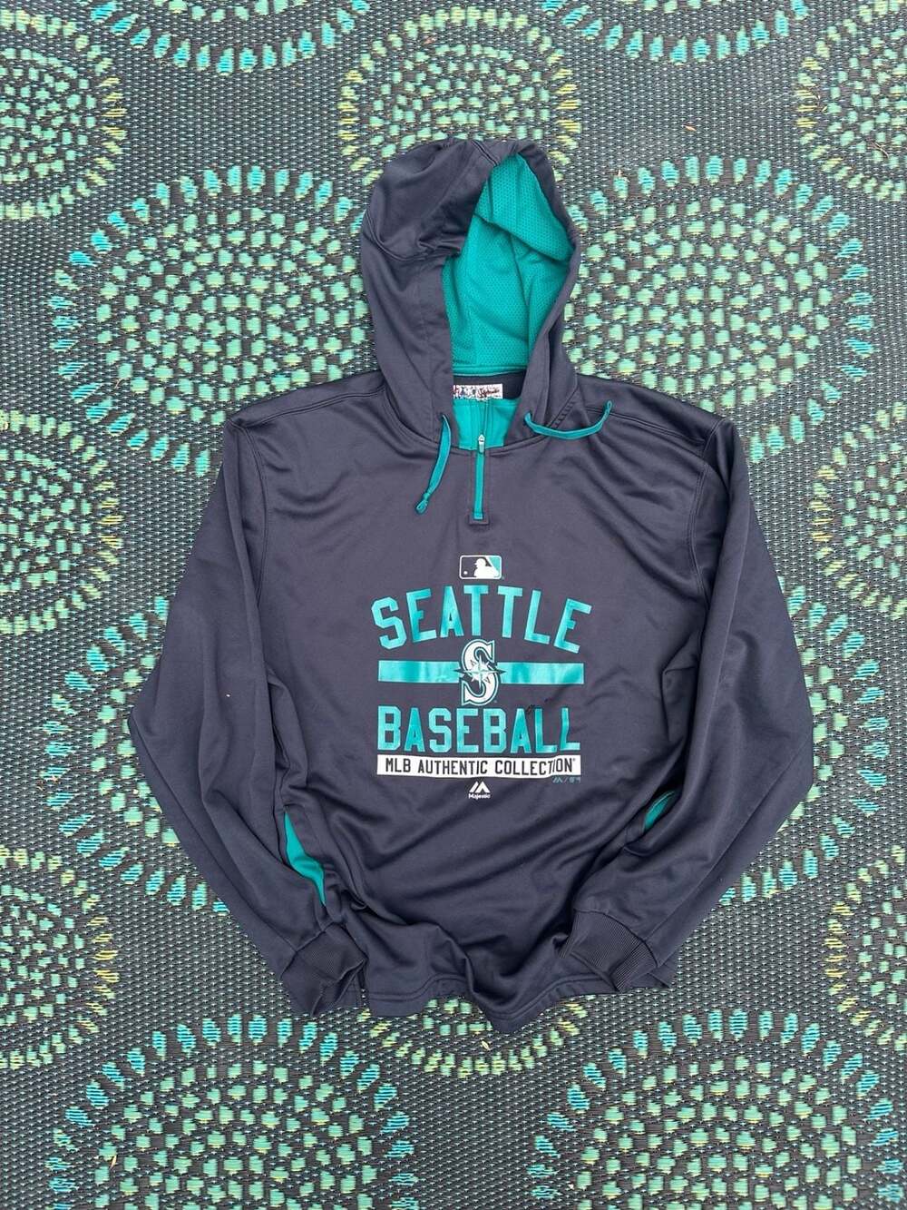 Majestic Seattle Mariners 1/4 Zip Hoodie Size XL